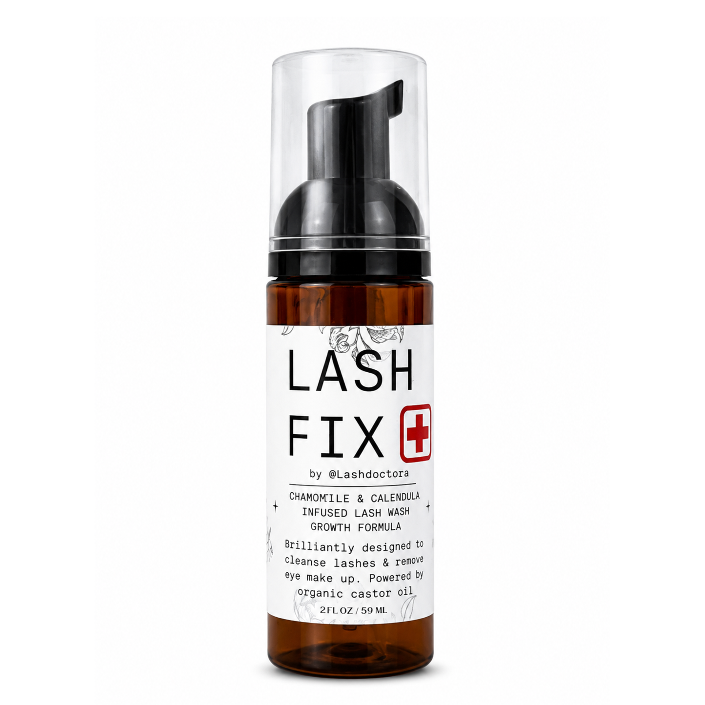Eyelash Extension Shampoo + Brush Foaming Lash Wash infused with Organic Chamomile & Calendula, powered by Organic Castor Oil 2oz