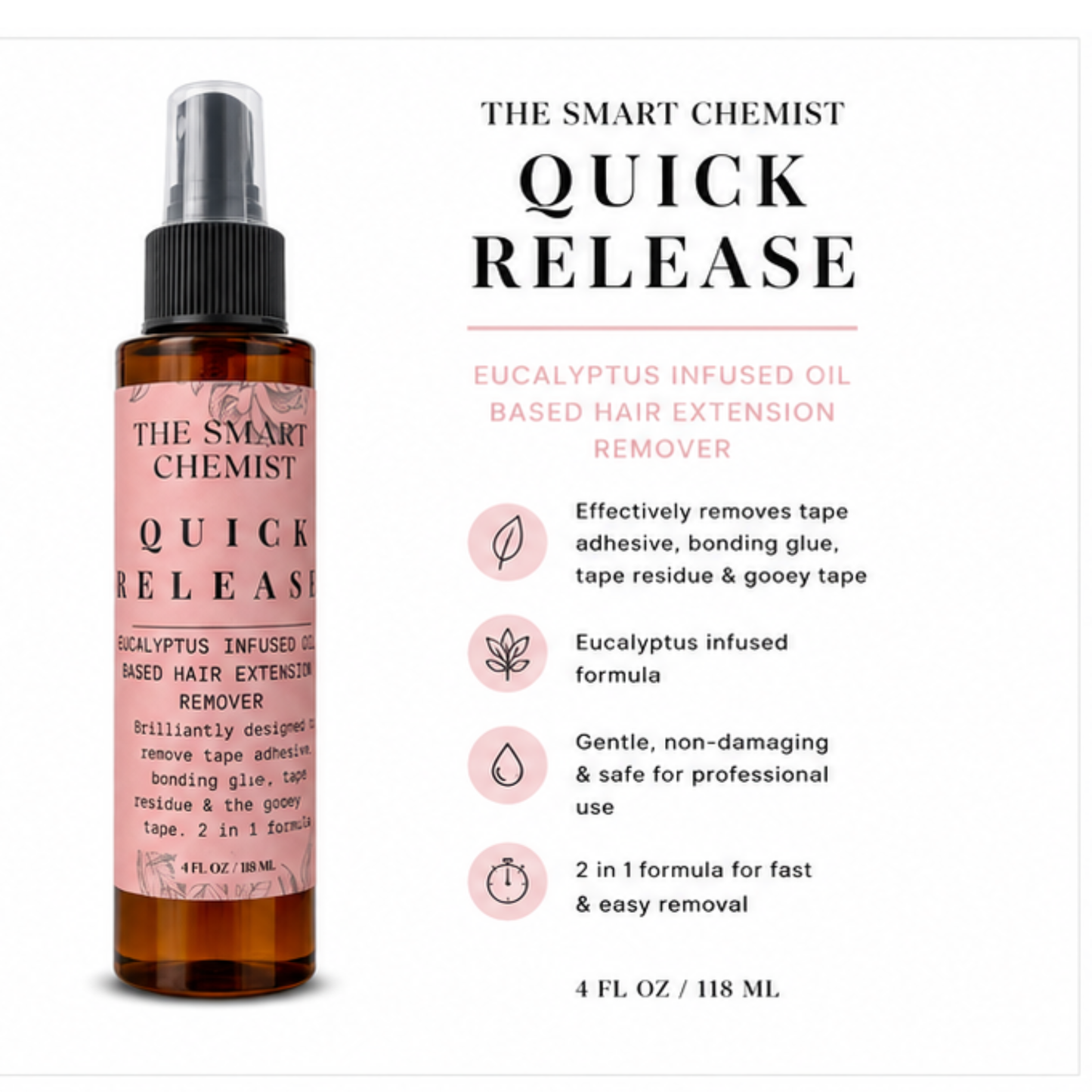 Quick Release Hair Extension and Residue Remover for Tape In, Quick Weave Hair Extensions 4 oz 2 in 1 formula