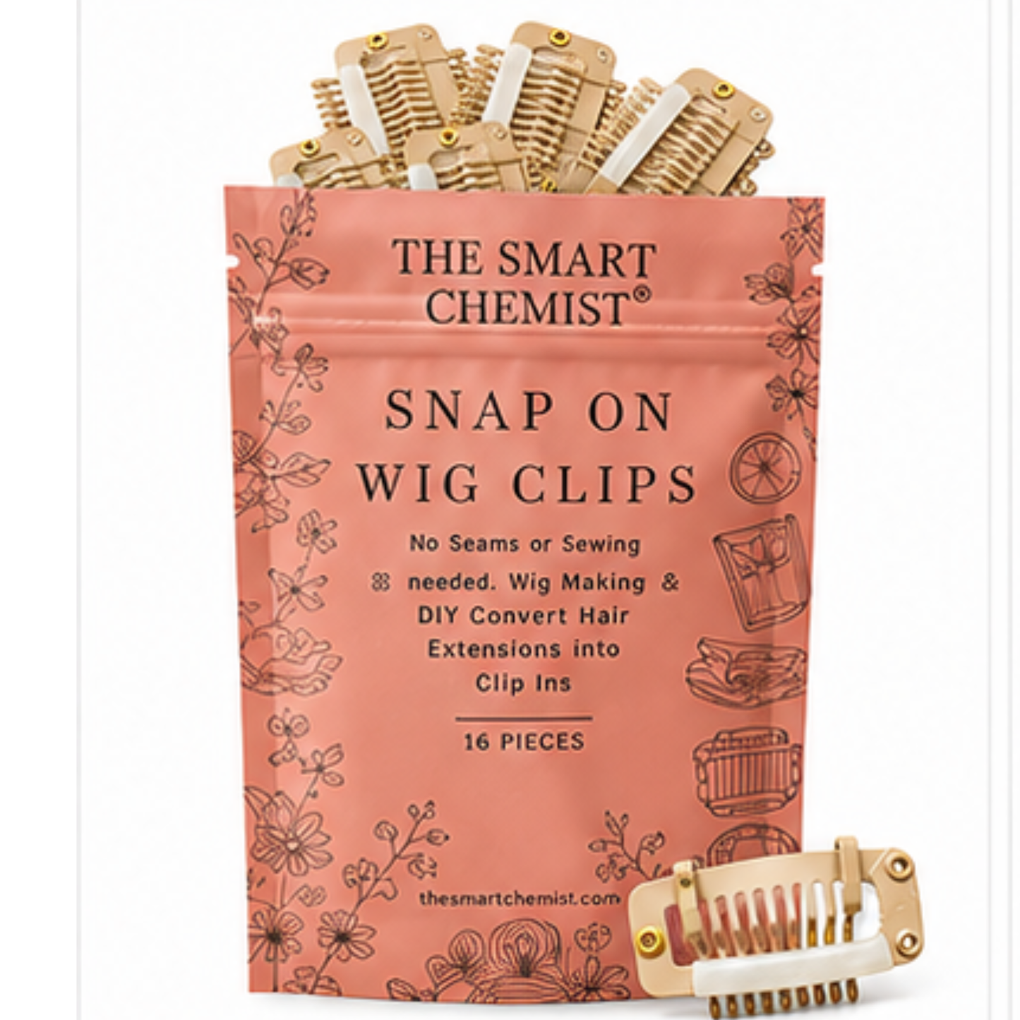 Snap On Wig Clips No Seams or Needles Wig Making DIY Convert Hair Extensions into Clip Ins 16 pieces