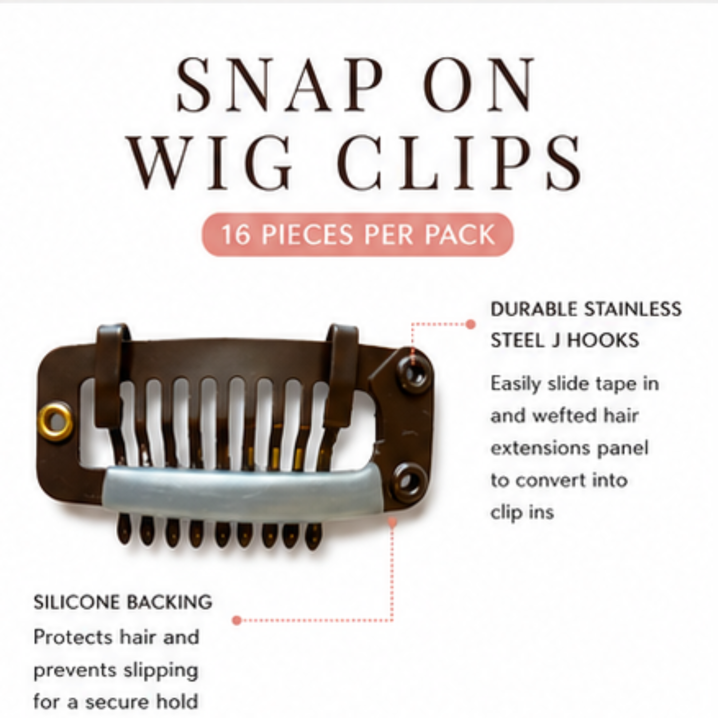Snap On Wig Clips No Seams or Needles Wig Making DIY Convert Hair Extensions into Clip Ins 16 pieces