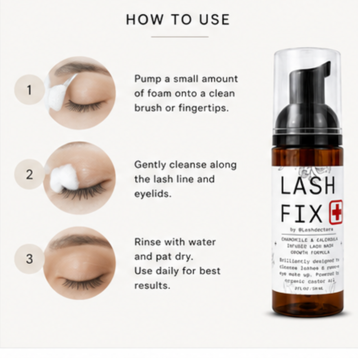 Eyelash Extension Shampoo + Brush Foaming Lash Wash infused with Organic Chamomile & Calendula, powered by Organic Castor Oil 2oz