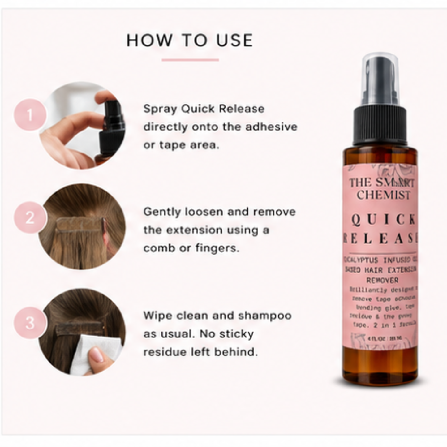 Quick Release Hair Extension and Residue Remover for Tape In, Quick Weave Hair Extensions 4 oz 2 in 1 formula