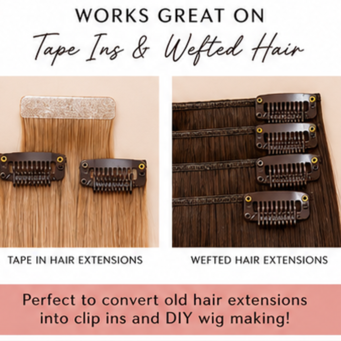 Snap On Wig Clips No Seams or Needles Wig Making DIY Convert Hair Extensions into Clip Ins 16 pieces