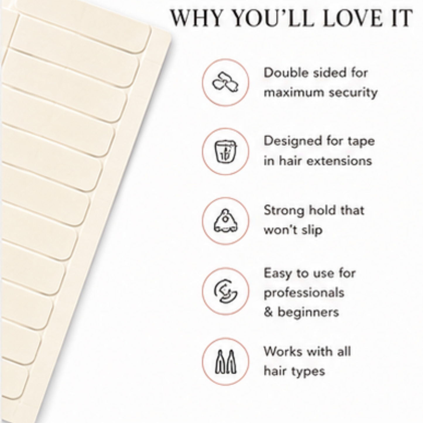 Double Sided Tape for Hair Extensions, Strong Hold Replacement Tape for Tape In Extensions 60 tabs 60 Tabs