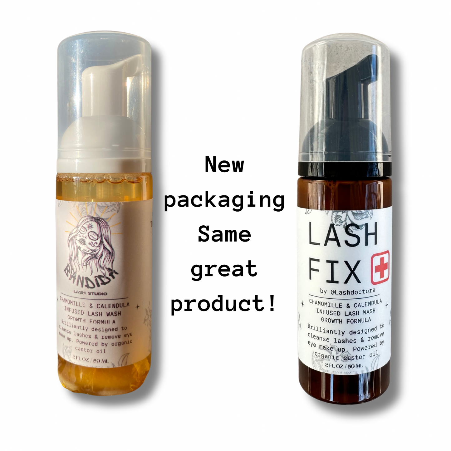 Eyelash Extension Shampoo + Brush Foaming Lash Wash infused with Organic Chamomile & Calendula, powered by Organic Castor Oil 2oz