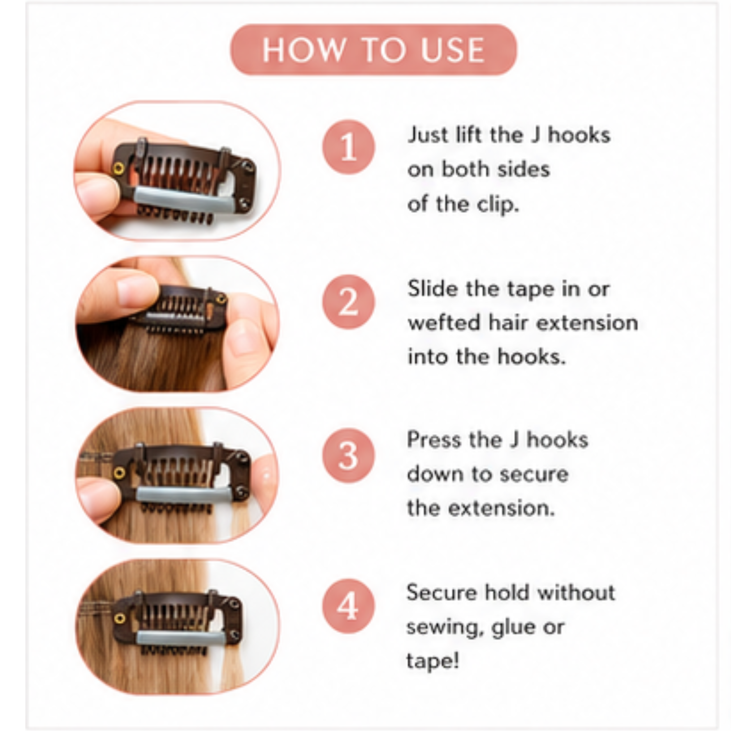 Snap On Wig Clips No Seams or Needles Wig Making DIY Convert Hair Extensions into Clip Ins 16 pieces