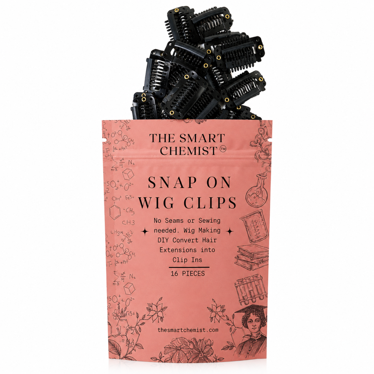 Snap On Wig Clips No Seams or Needles Wig Making DIY Convert Hair Extensions into Clip Ins 16 pieces